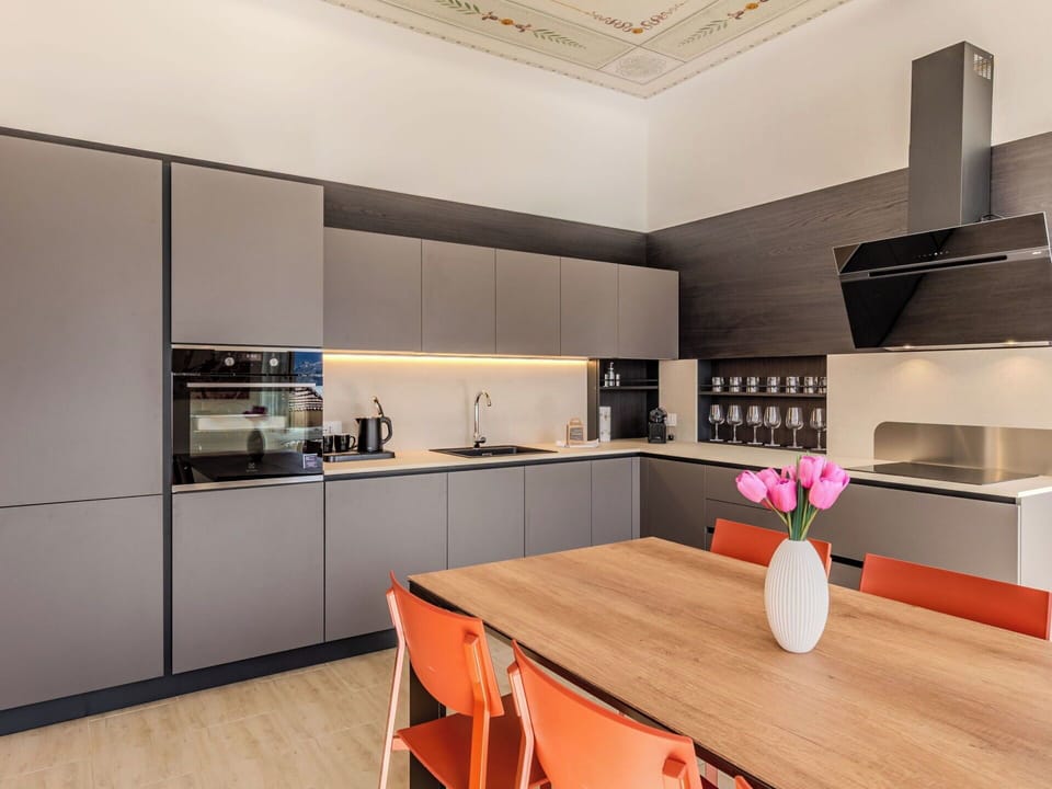 Kitchen, Interior Design, Furniture, Kitchen Appliance, Countertop, Flooring, Cabinetry, Major Appliance, Ceiling, Home Appliance