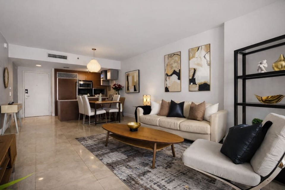 Modern living room perfect for relaxing after exploring Miami.