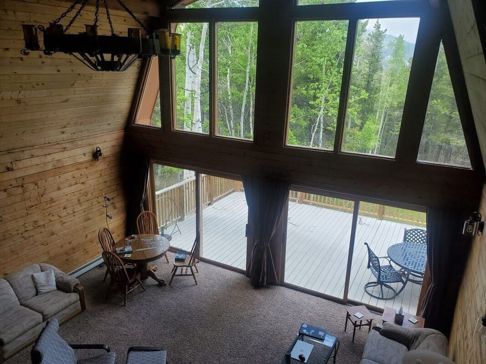 Looking down onto the Great Room and Deck from the Loft. 