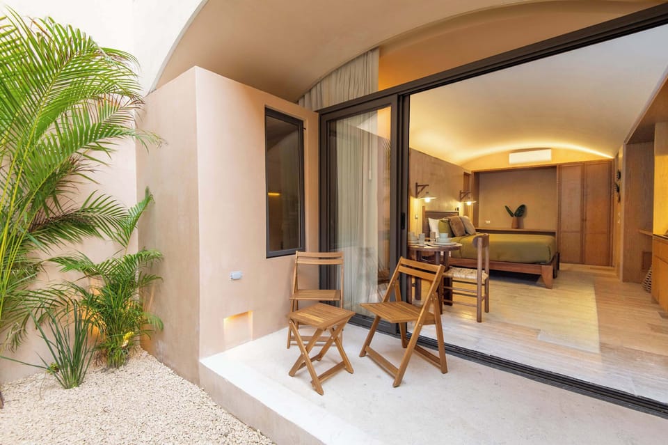 Private patio with outdoor furniture