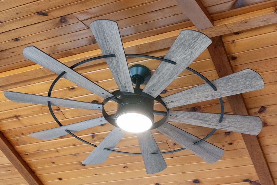 Cool breezes and cabin vibes overhead.