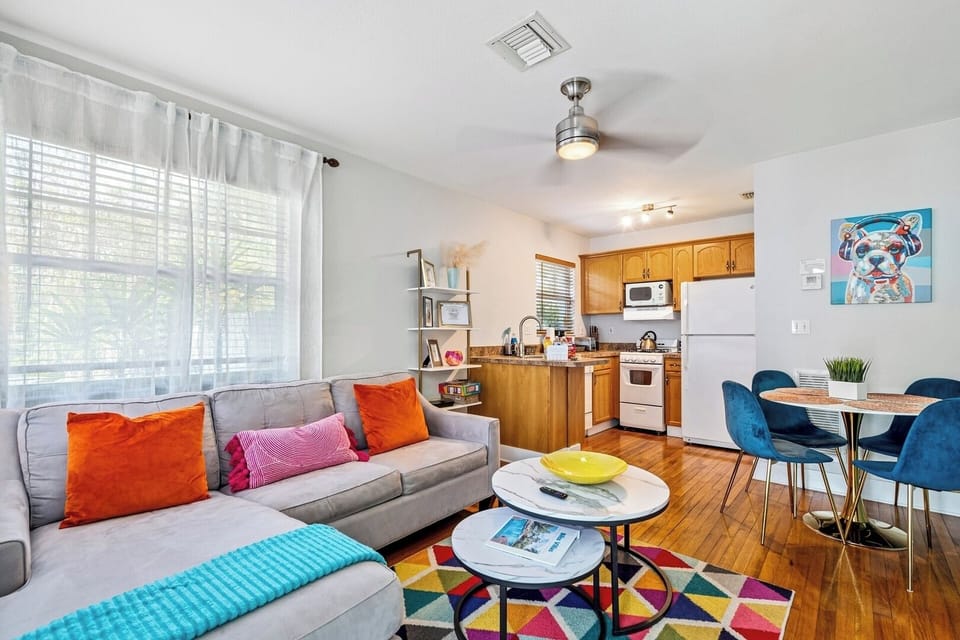 Catch up on some TV in the open living room.  The sleeper sofa folds out as a bed for extra sleeping needs.