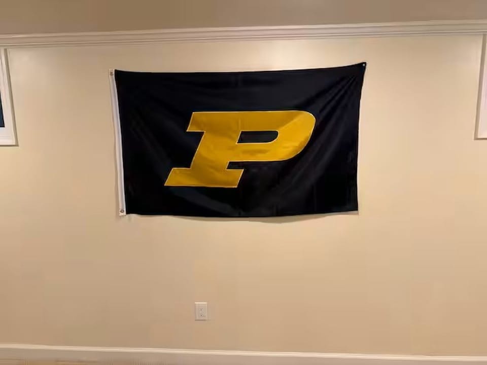 Basement Purdue Flag from Basement Living Room