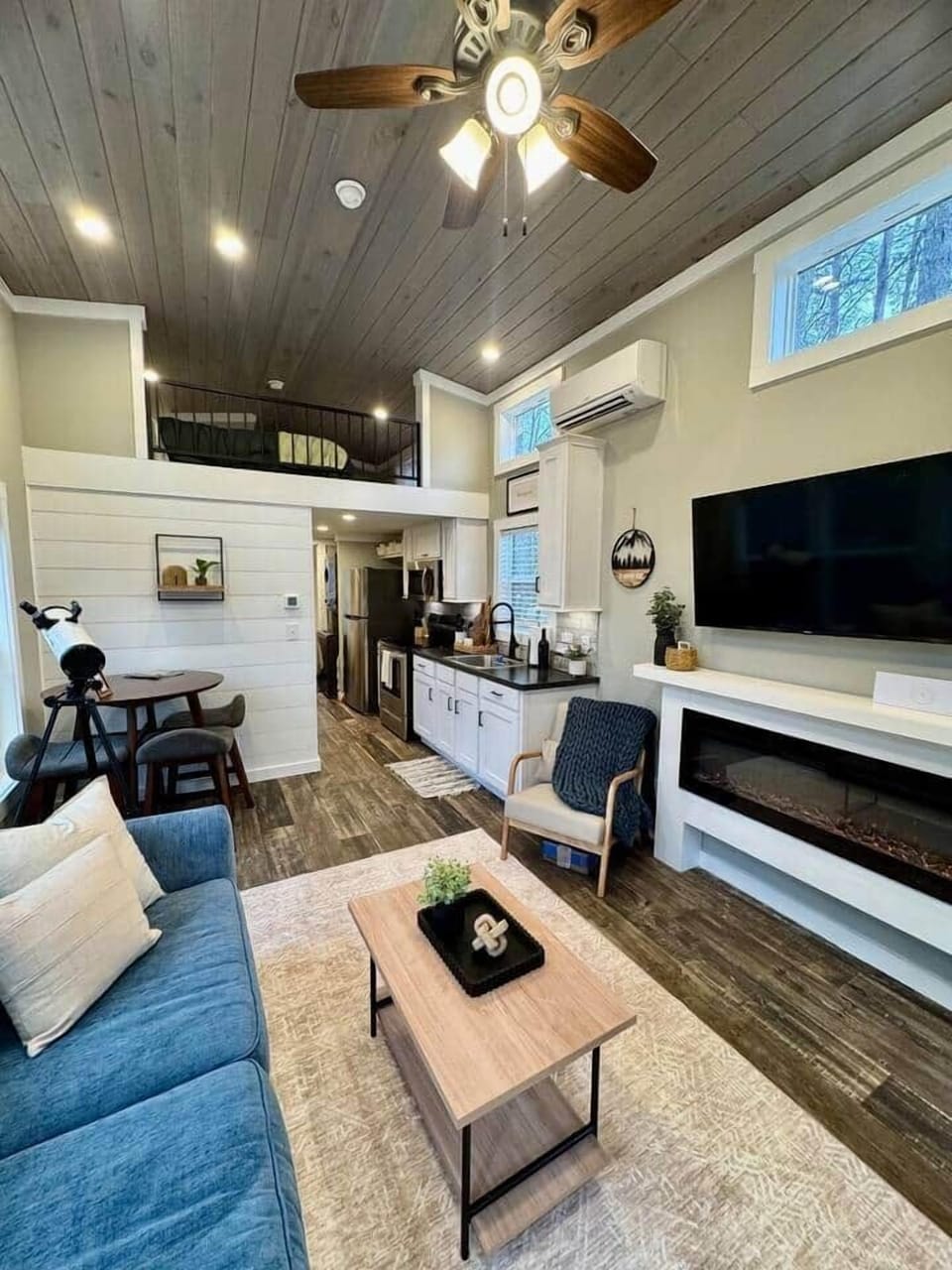 The high vaulted ceilings create a spacious, inviting atmosphere for our guests.