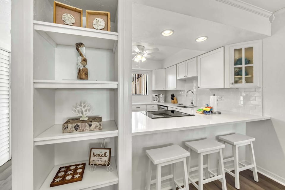 Breakfast bar offers causal snack time seating or social setup for that evening glass of choice.