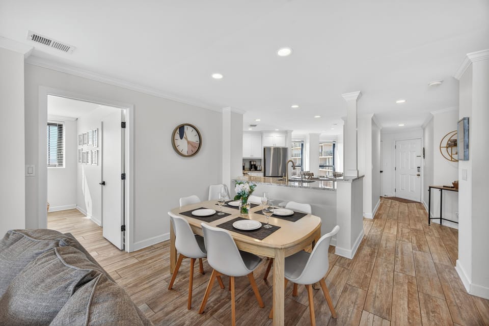 Dining table and kitchen
