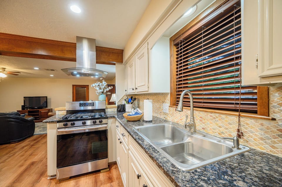 Kitchen features an excellent gas stove.