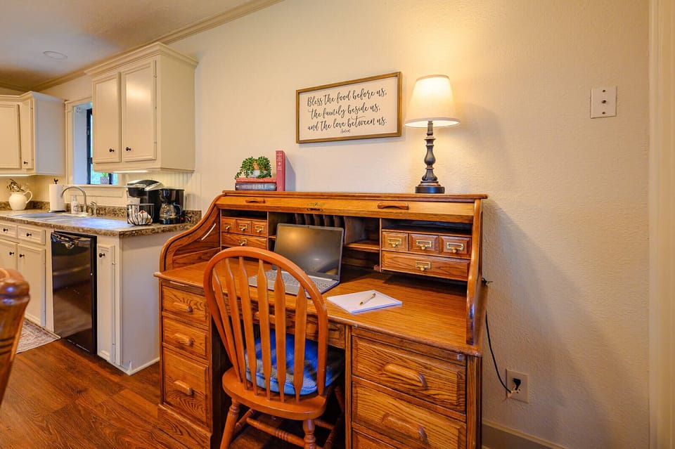 Work station 1: Near kitchen table and island if you need more surface area.