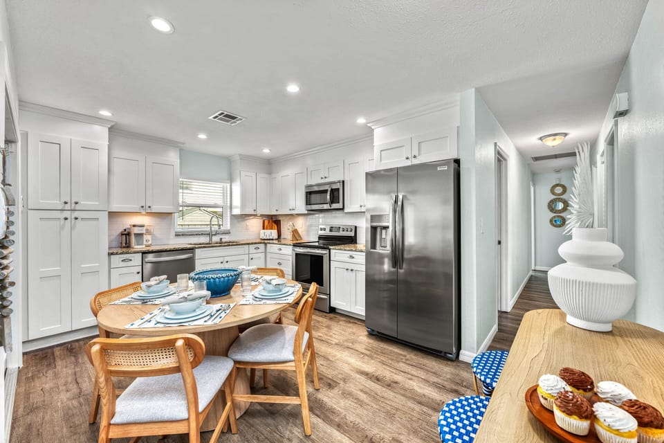 The kitchen appliances blend function and style for effortless meal preparation.