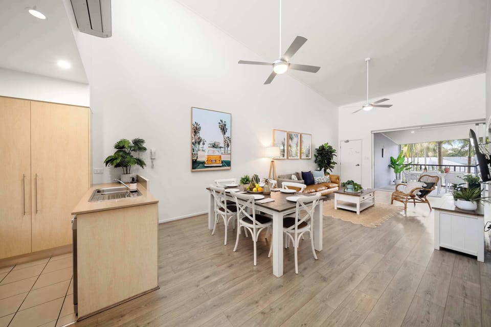 Open kitchen and dining space designed for easy holiday living
