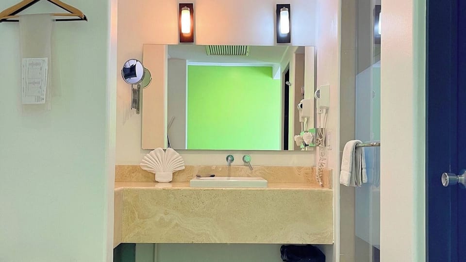 Refresh at the spacious vanity before heading out.