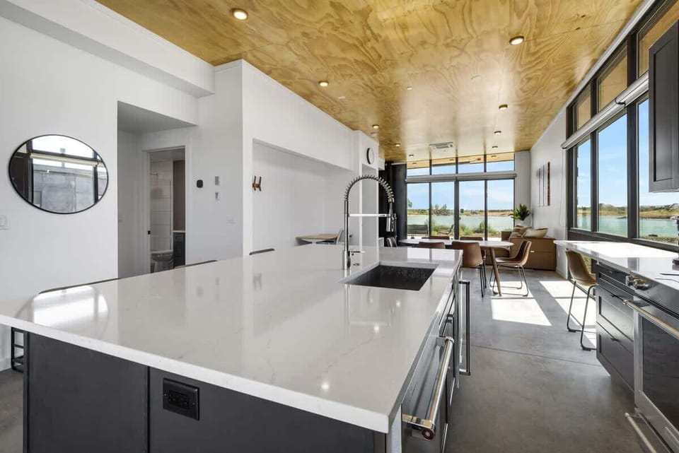 Kitchen island, looking toward lake