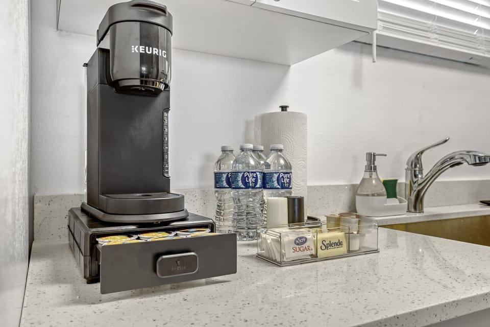 Start your day right with a dose of coffee from this Keurig coffee maker.