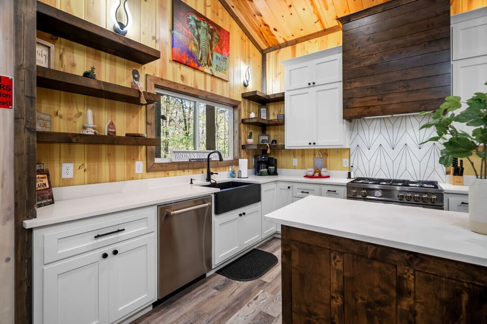 Kitchen | Modern Island | Sleek Counters & Open Shelves