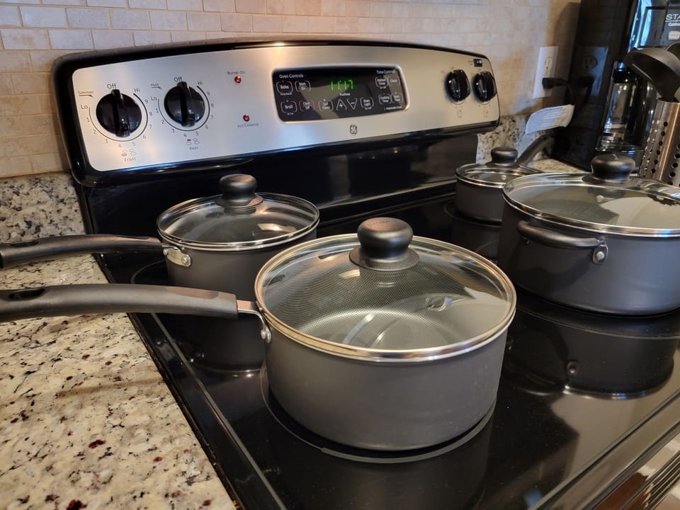 All the basic pots you need to cook a meal for your party.