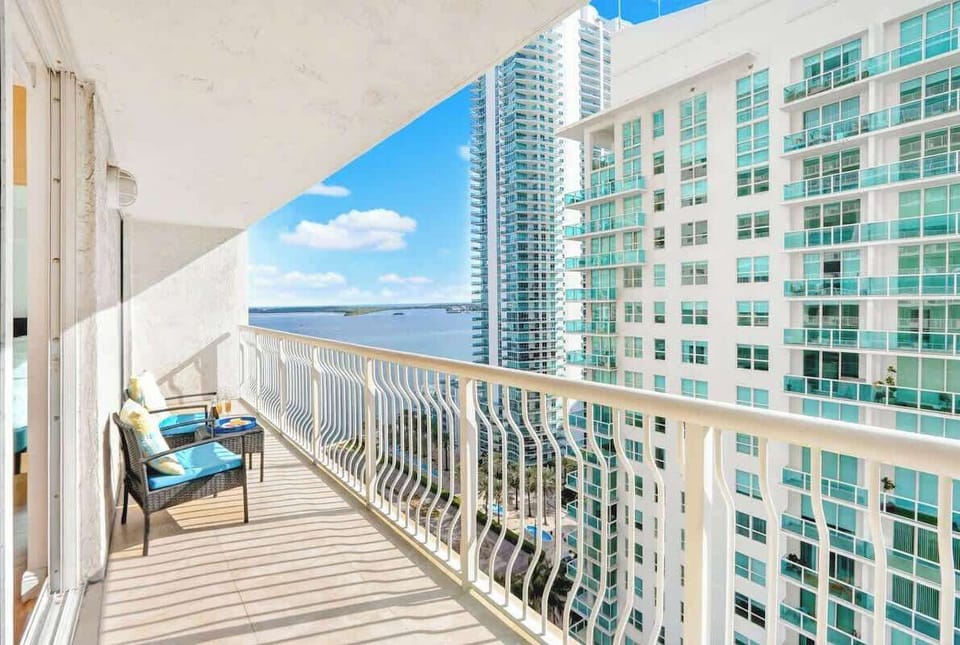 Private balcony with city and water views