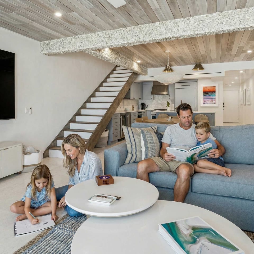 From lazy mornings to starlit evenings, our living room is ready for it all—lounging, laughing, and living your best vacation life.