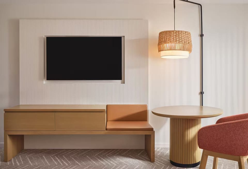 Settle in for movies and easy meals at the table.