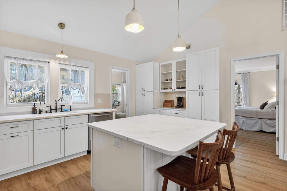 Cozy counter seating for two. 