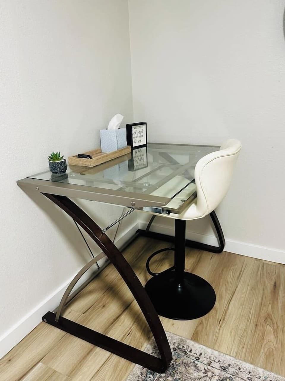 Desk for setting up your laptop for privacy in this room or to write notes or journal.