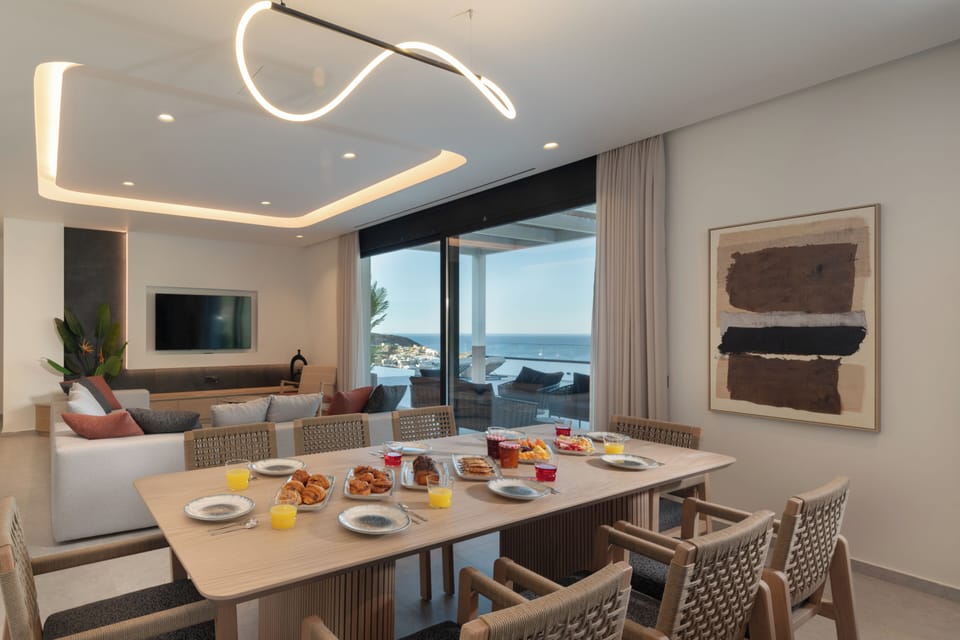 Inside dinner table and living room