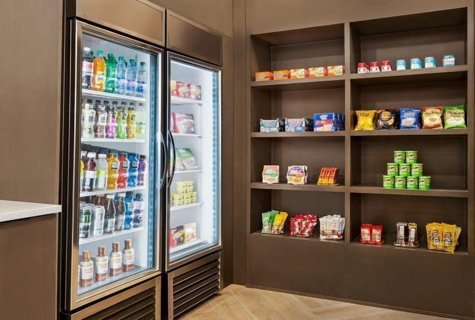 Snack and beverage display in the pantry area.