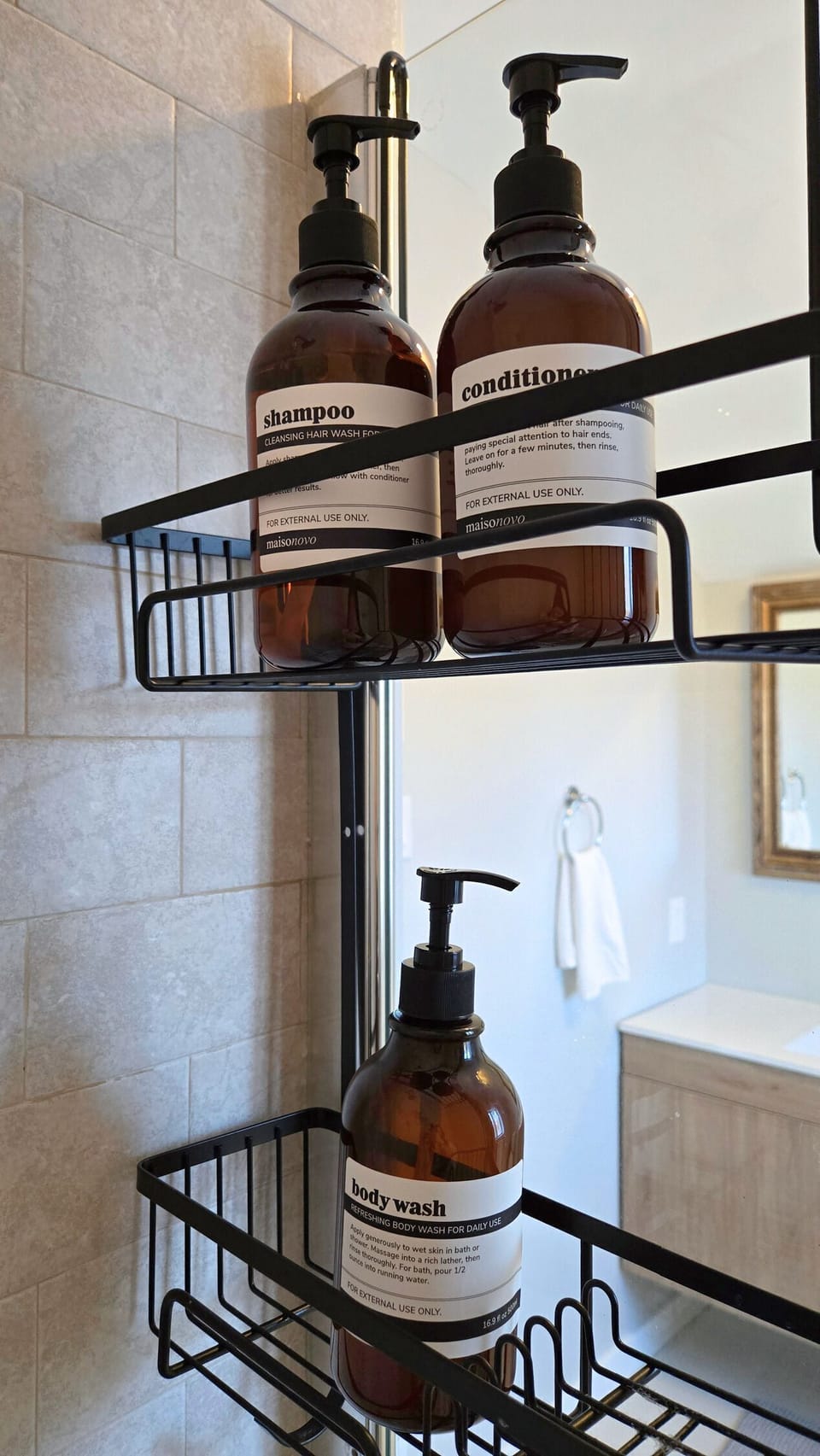 Soap, shampoo/conditioner, body wash, and towels are provided