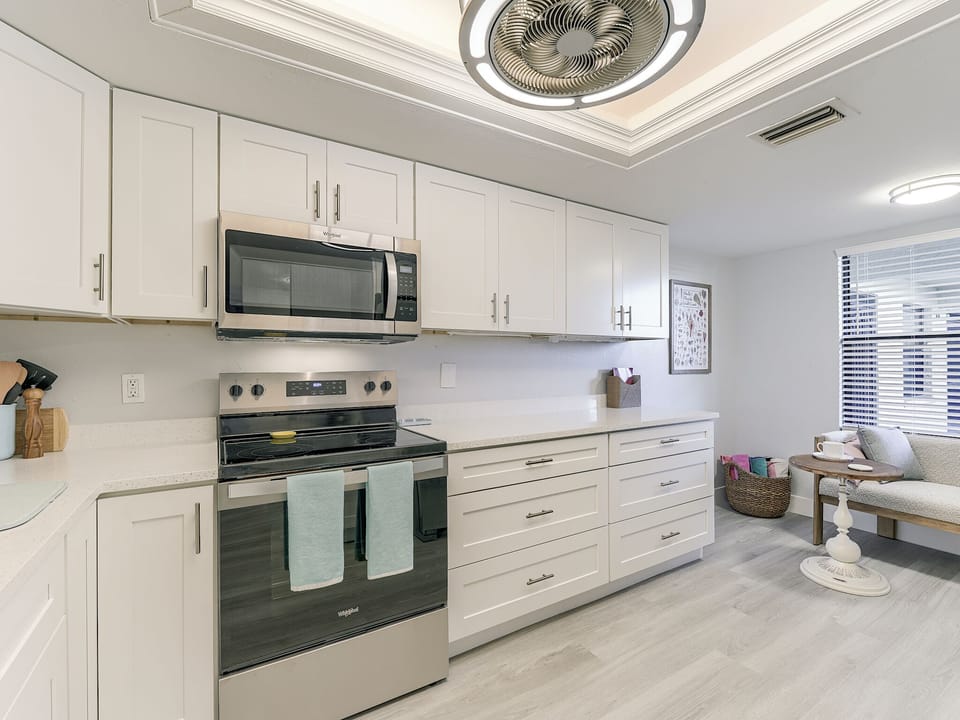 Kitchen Range, Microwave, and lots of Counter Space