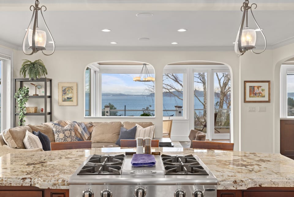 Cooktop and prep area positioned to take advantage of direct water views.