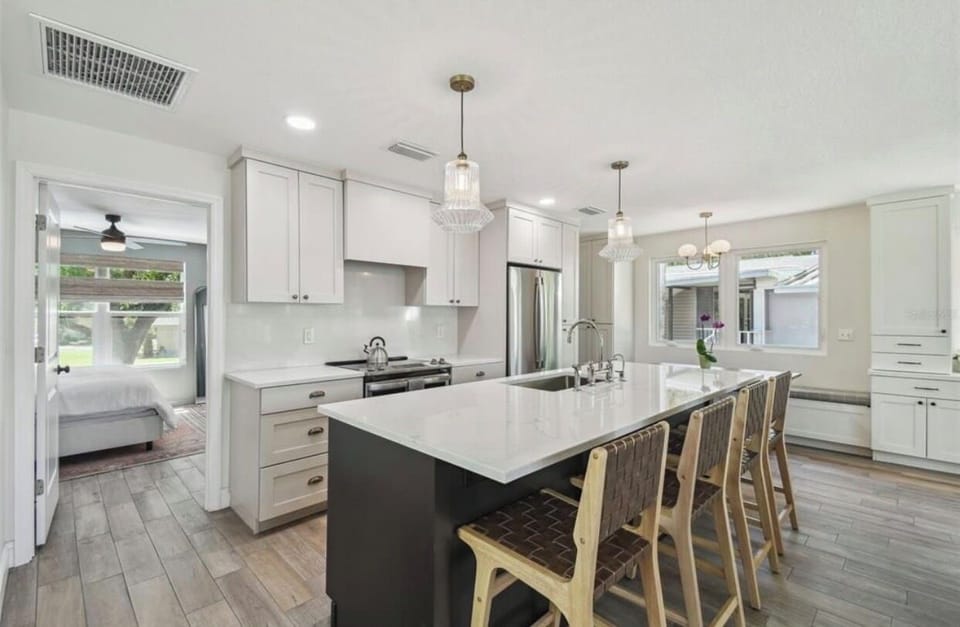 2nd floor kitchen and island. 