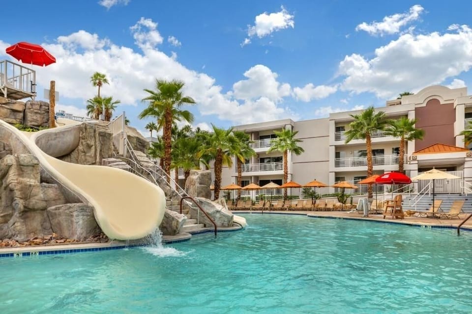 Dive into resort fun with a thrilling waterslide splashdown.