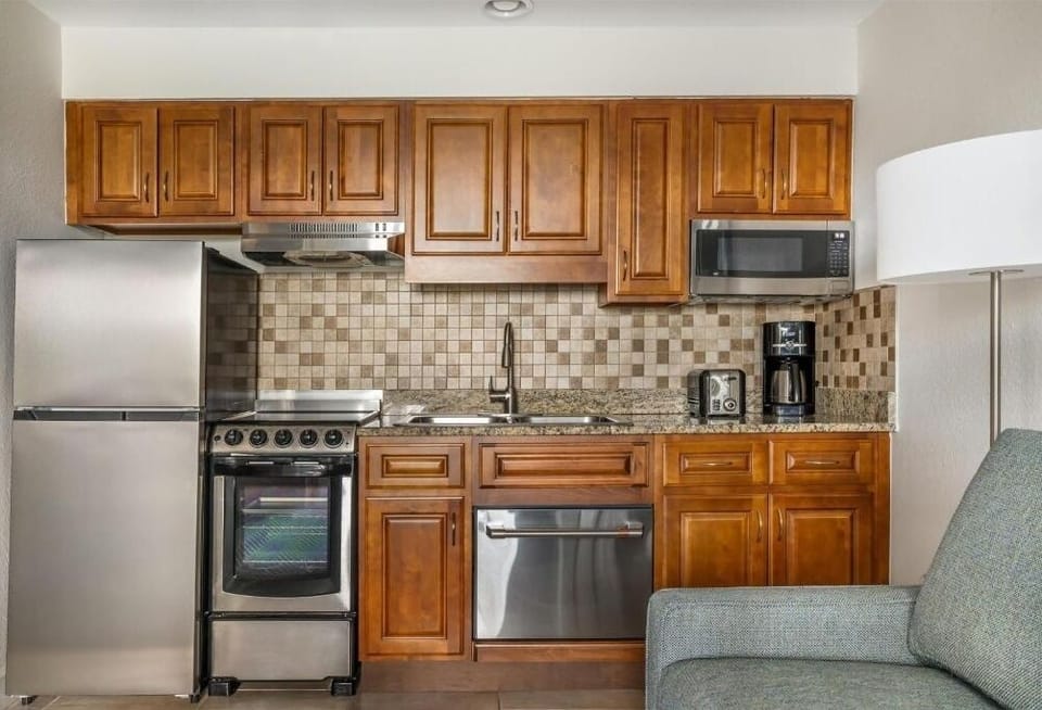 Cook with confidence using full-size appliances and ample counter space.