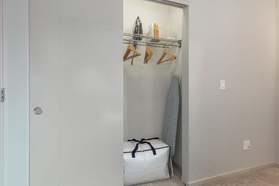 Neat and practical wardrobe area.