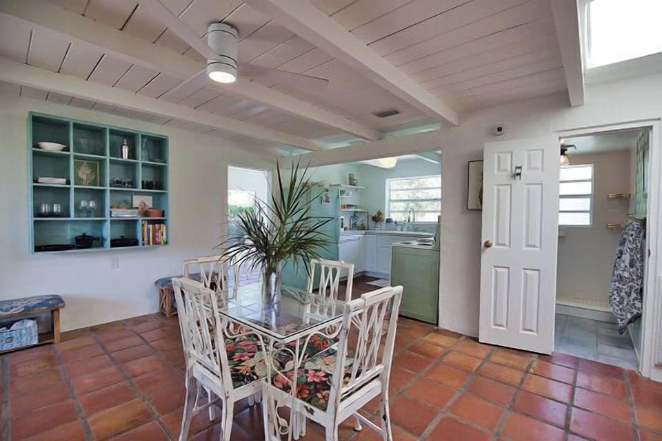 Cozy dining nook with coastal decor