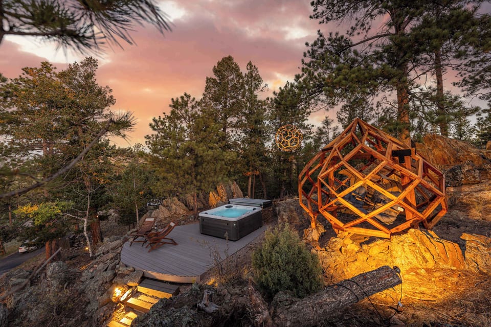 Your Private Mountain Hot Spring – Soak beneath the stars among mossy rocks and trees under the softly glowing “Geo Moon.”