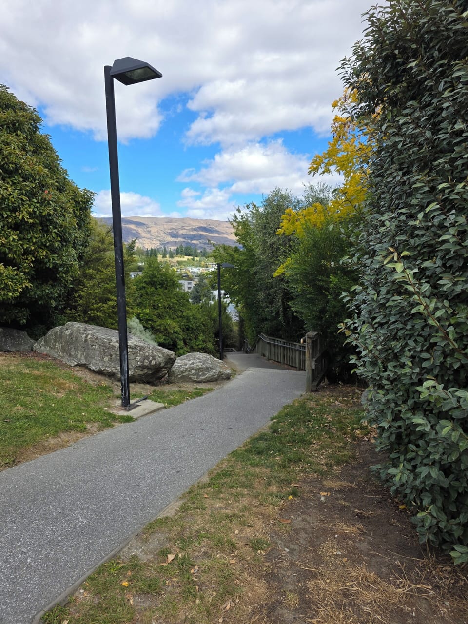 Leave the apartment turn right down stairs to Wanaka town cafes, restaurants.