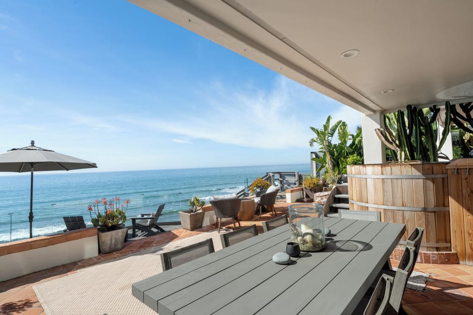 Oceanfront deck with hot tub