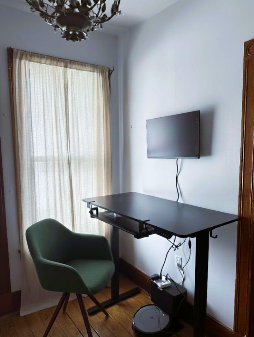 Ergonomic home office remote work station with standing desk and monitor