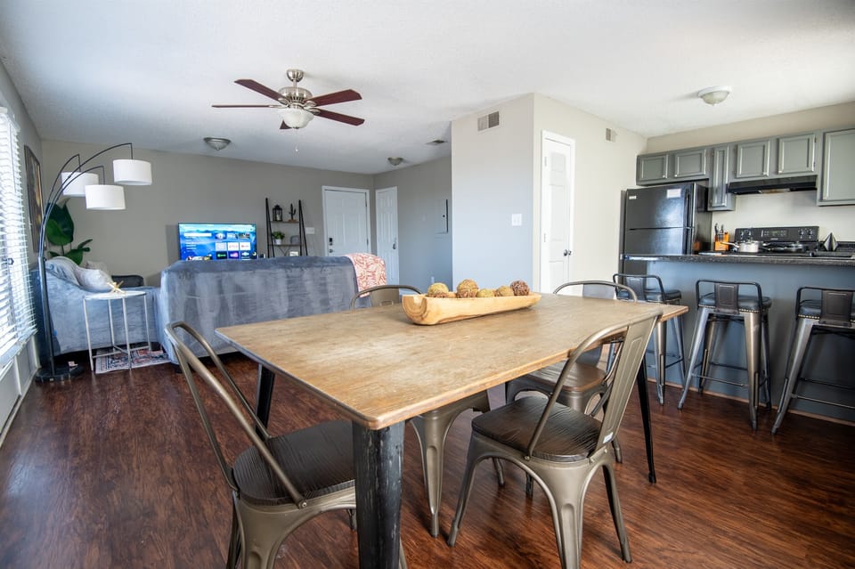 The dining area in Unit B has plenty of seating for everyone to gather together for their favorite meal or a game of cards - you choose!