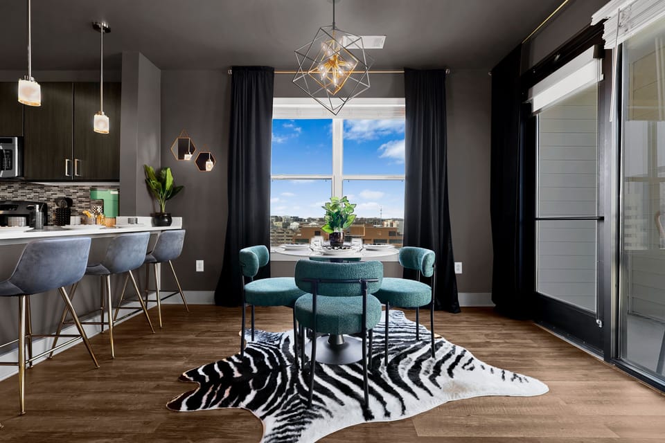 ✦ Dining Area ✦ Ample, plush seating, marble table + city skyline. Fabulous!