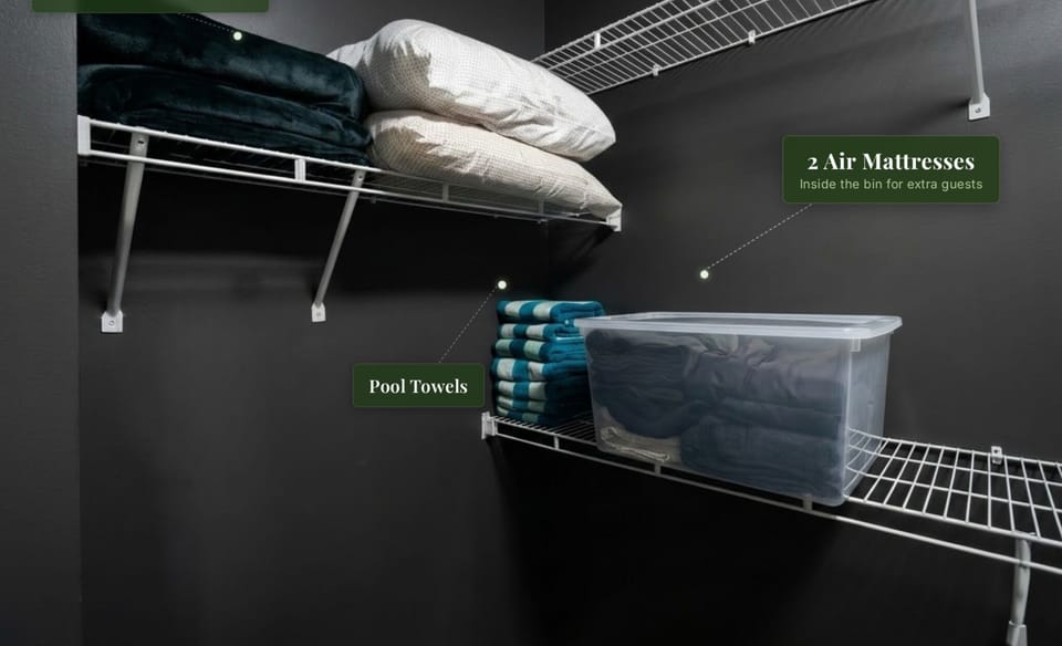 ✦ Extras ✦ Twin air mattresses for guests + pool towels for sunny days.