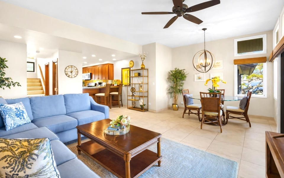 Open concept space that flows from living to dining