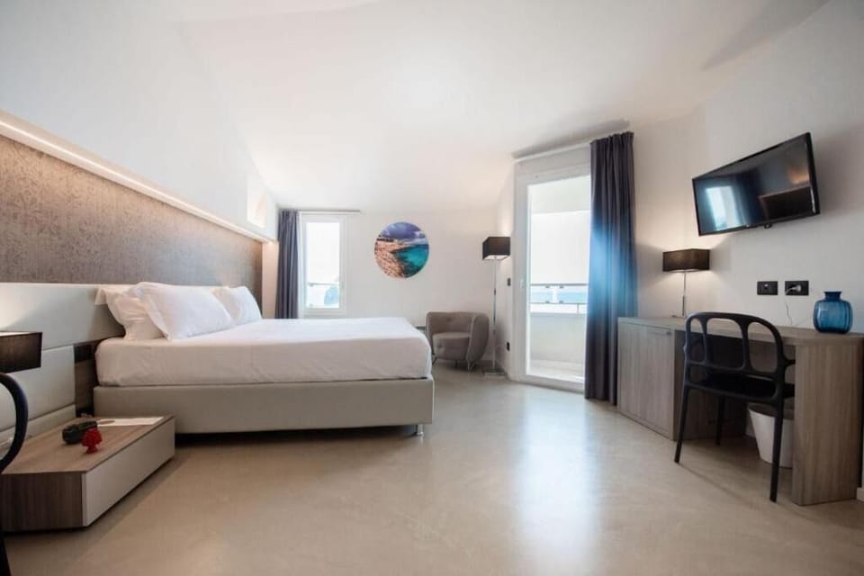 Wake up rested in a serene room with balcony light.