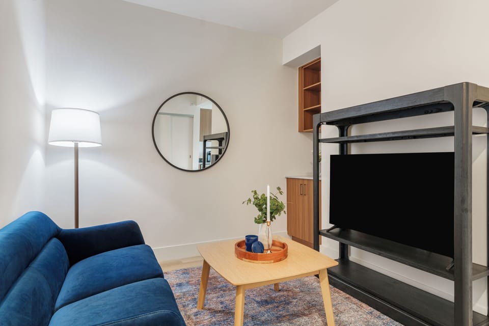 Unwind in a thoughtfully designed studio with sleek, contemporary finishes.