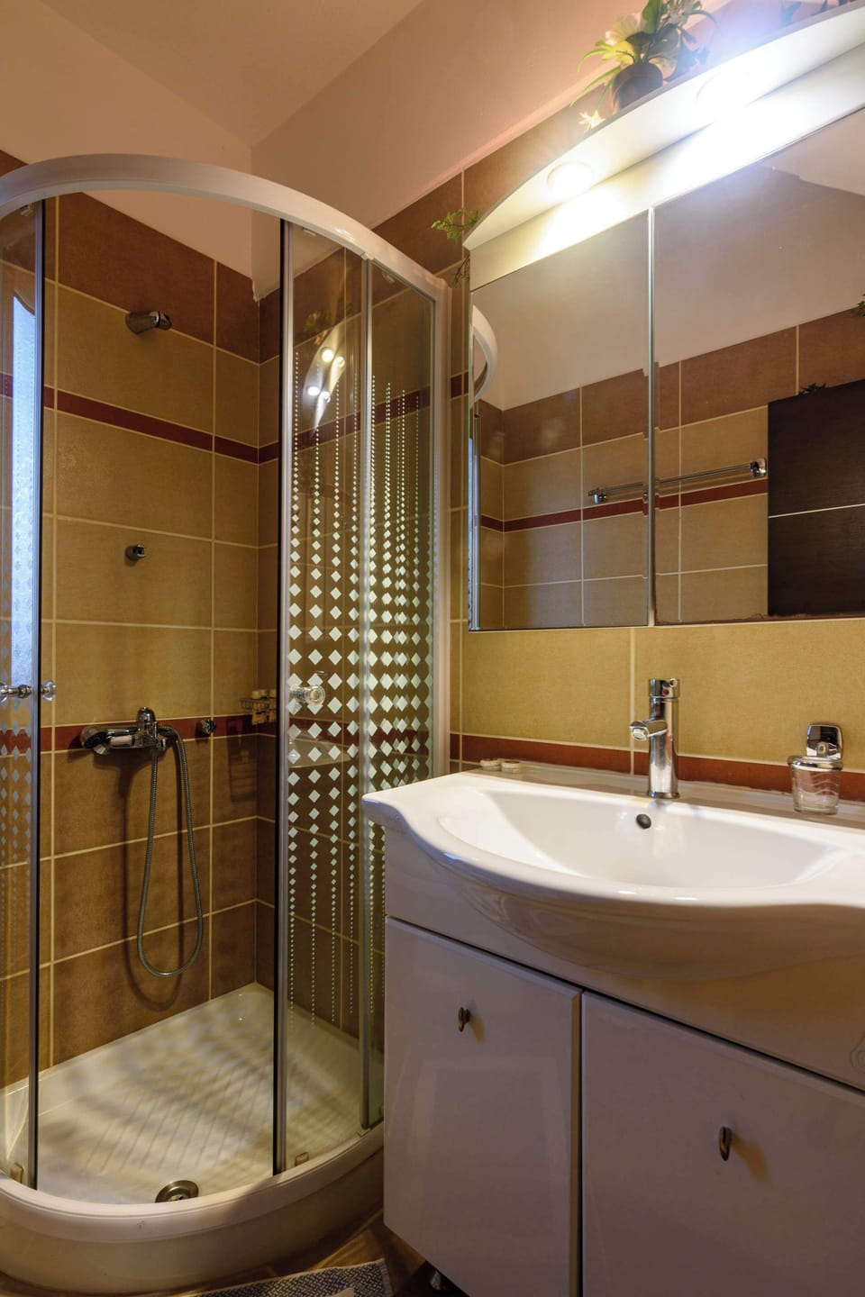 Bathroom with Shower, Toilet, and Storage Space