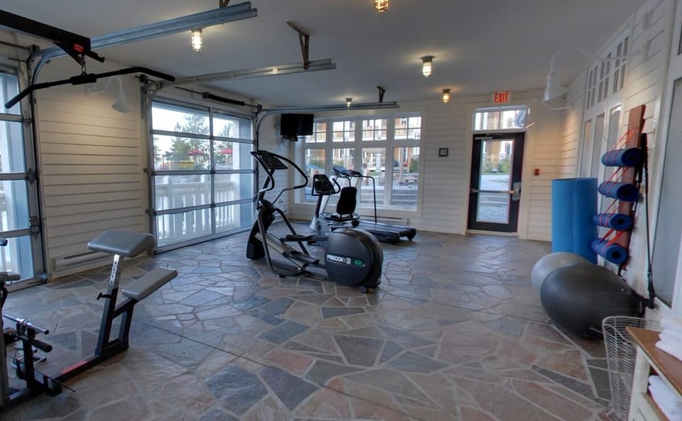 Start energized mornings with a full workout in the airy gym.