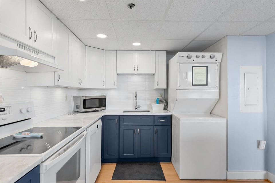 Stacked washer and dryer for your convenience.