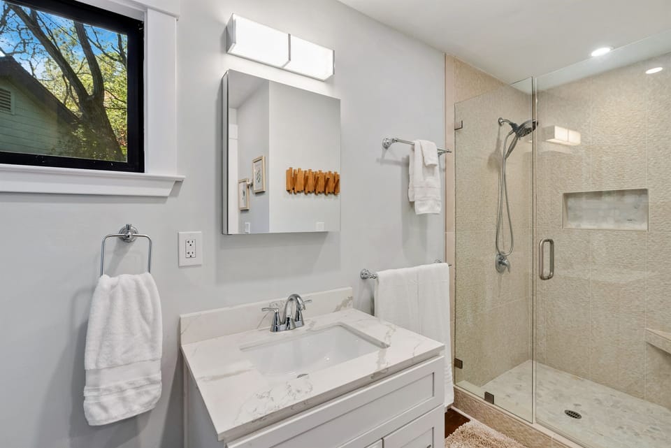Bright, modern bathroom designed for comfort and ease.