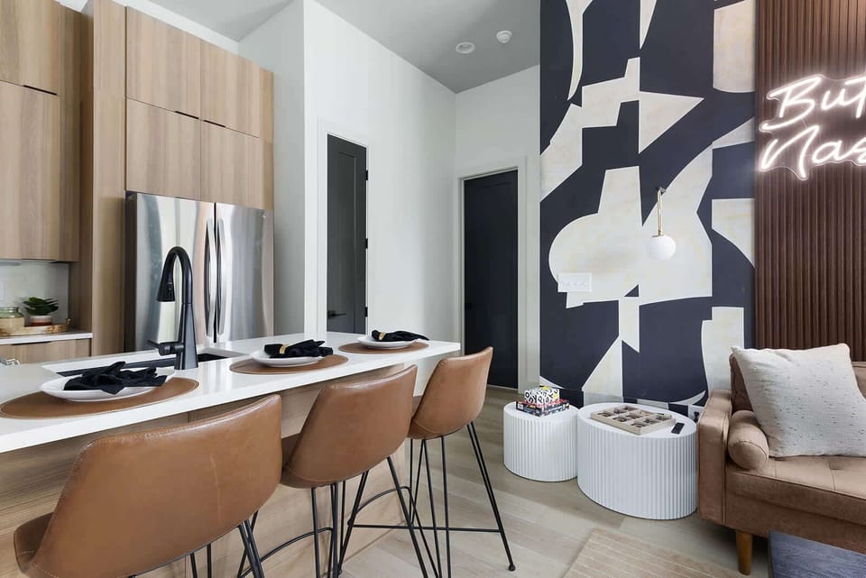 With seating for four, the kitchen's breakfast bar is perfect for casual dining.