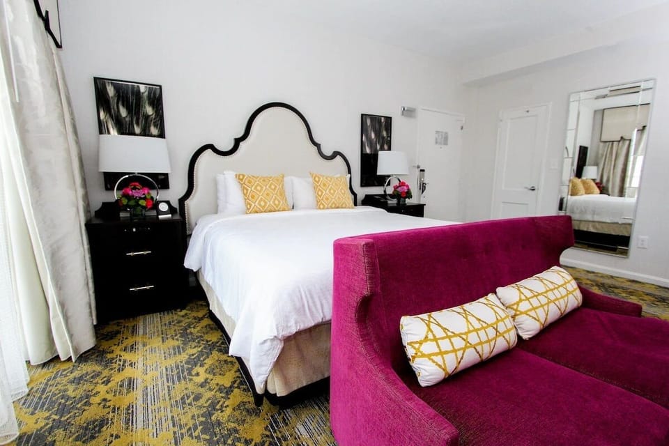 Sink into crisp linens and enjoy a calm, airy retreat.